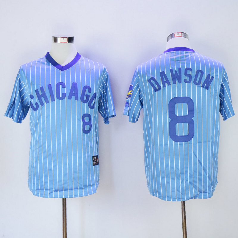 Men Chicago Cubs #8 Dawson Blue Stripe Throwback MLB Jerseys->chicago cubs->MLB Jersey